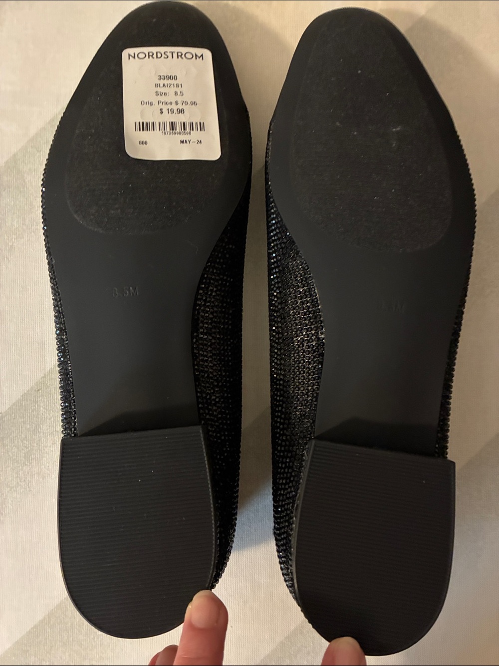 Steve Madden Black Satin and Rhinestone Flats NWT Size 8.5 - Picture 5 of 7